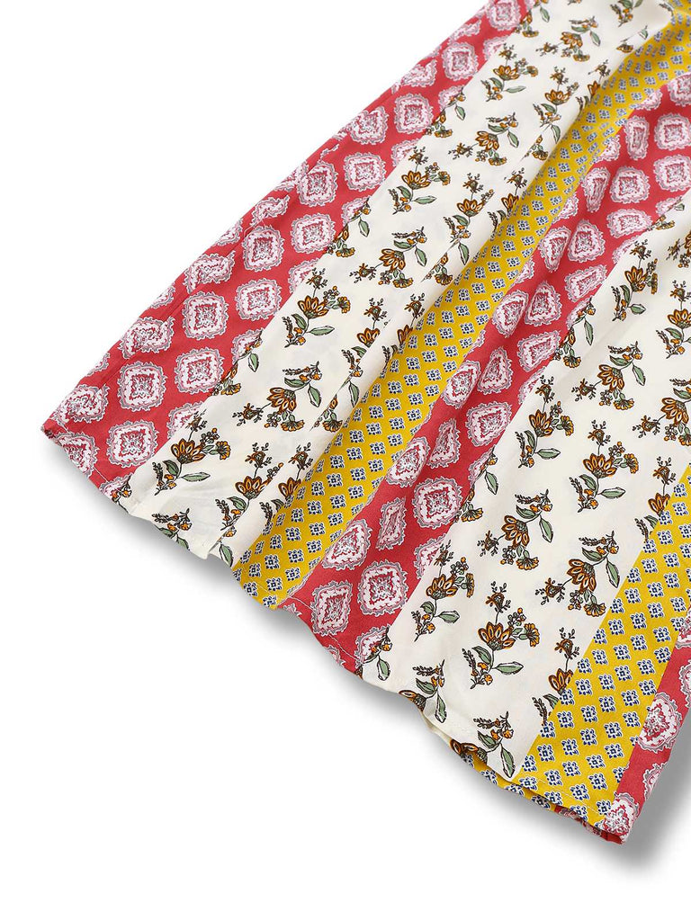 1970er Trägerlos Blumen Geometrisches Muster Boho Jumpsuit