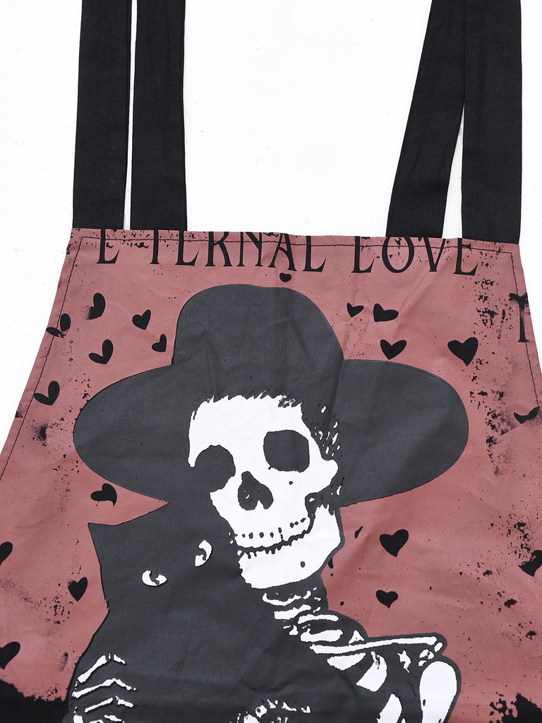 Schwarz 1970er Halloween Gothic Skeleton Straps Jumpsuit