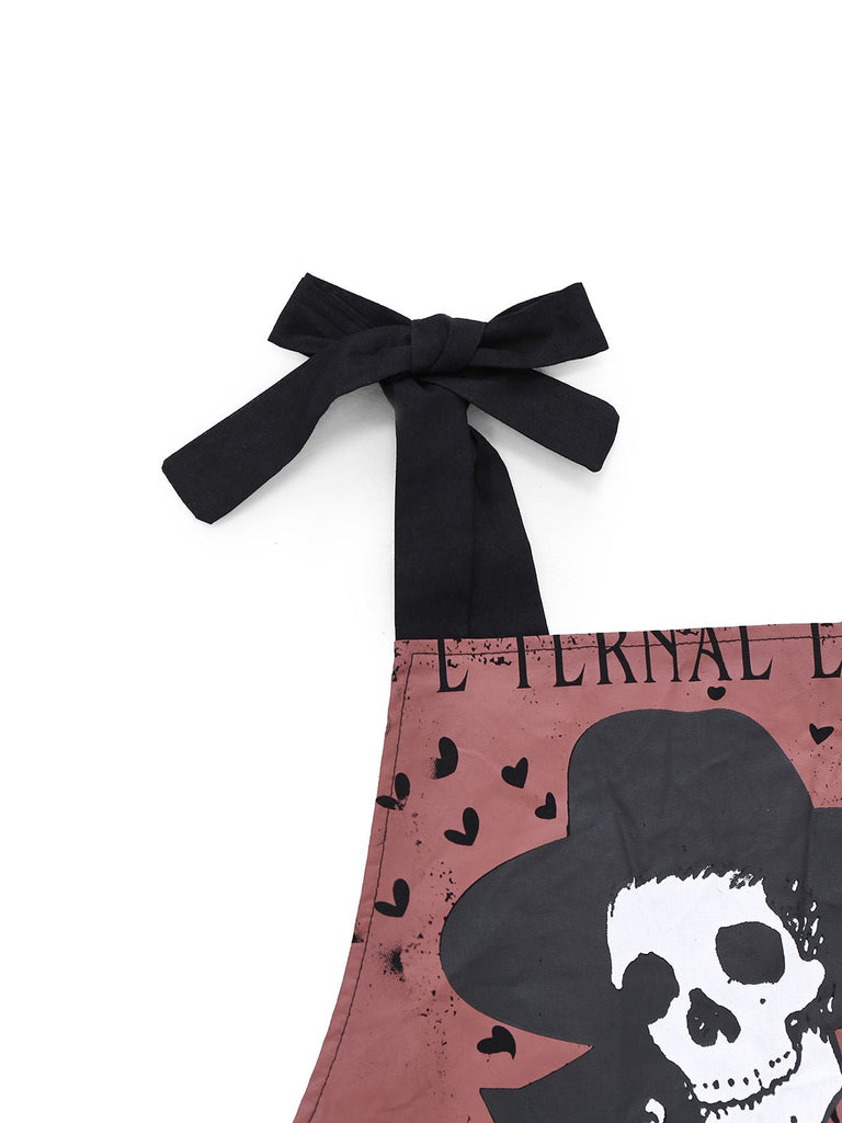 Schwarz 1970er Halloween Gothic Skeleton Straps Jumpsuit