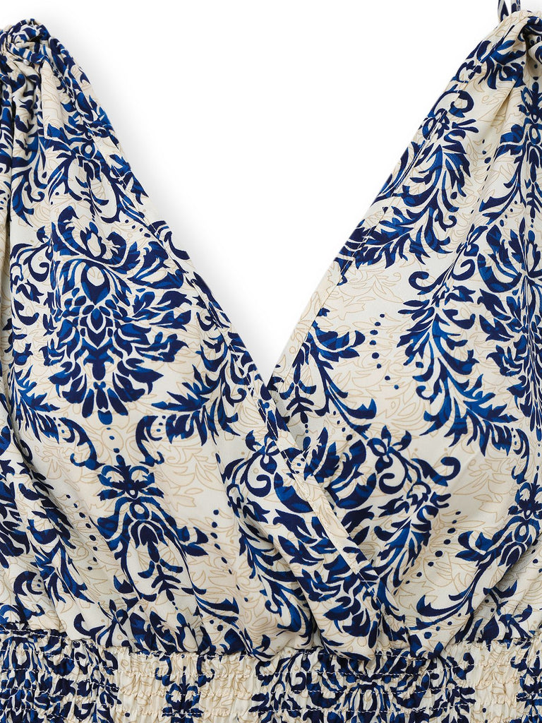 1970er Boho Schnürung V-Ausschnitt Kleid