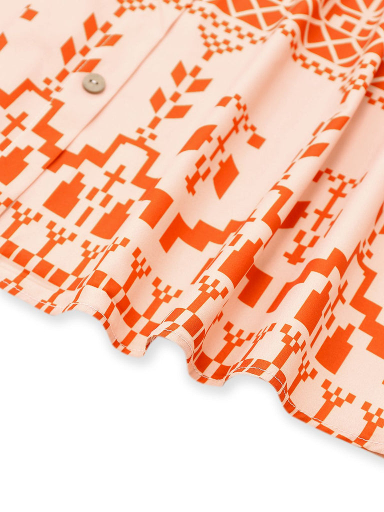 Orange 1940er Blumen Schnürung Hohl Kleid