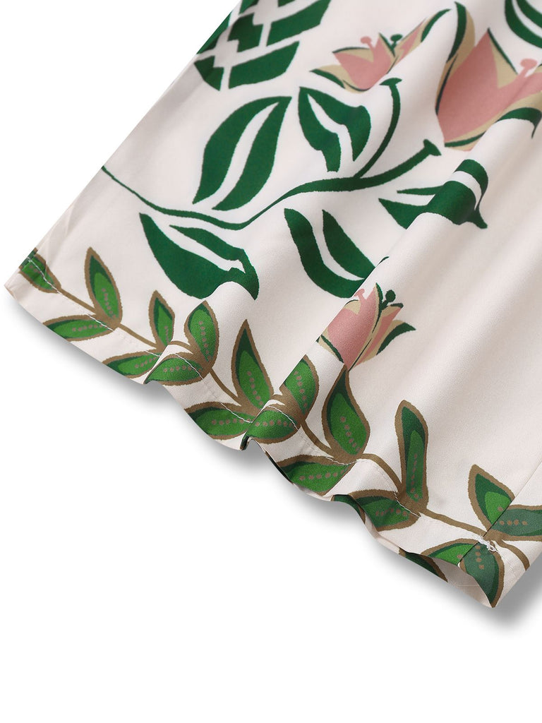 1970er Boho Blumen Zurück Schnürung Patchwork Jumpsuit