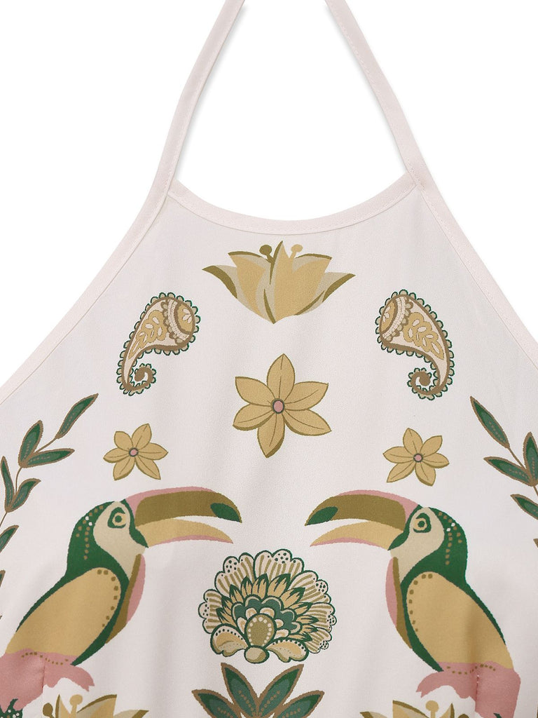 1970er Boho Blumen Zurück Schnürung Patchwork Jumpsuit