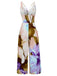 1970er Träger V-Ausschnitt Blumen Gesmokt Jumpsuit