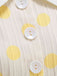 Beige 1950er Polka Dots Revers Tasten Kleid