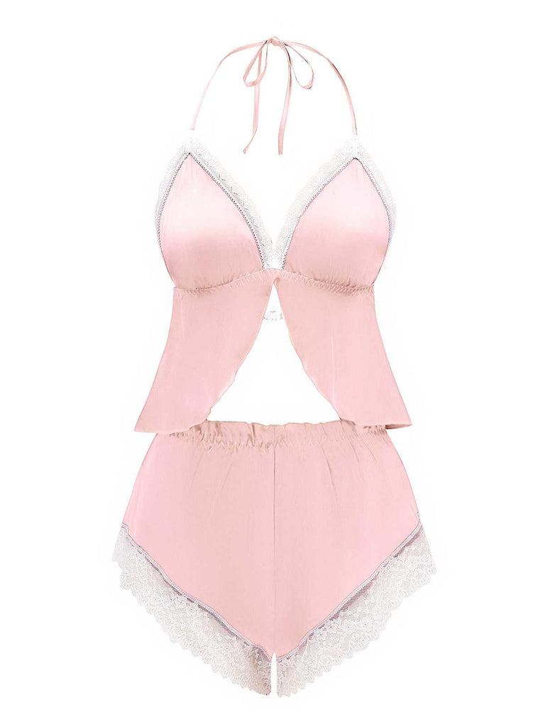1950er Halter Spitze Satin Pyjama Set