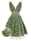 Grün 1950er Gänseblümchen Netz Swing Kleid