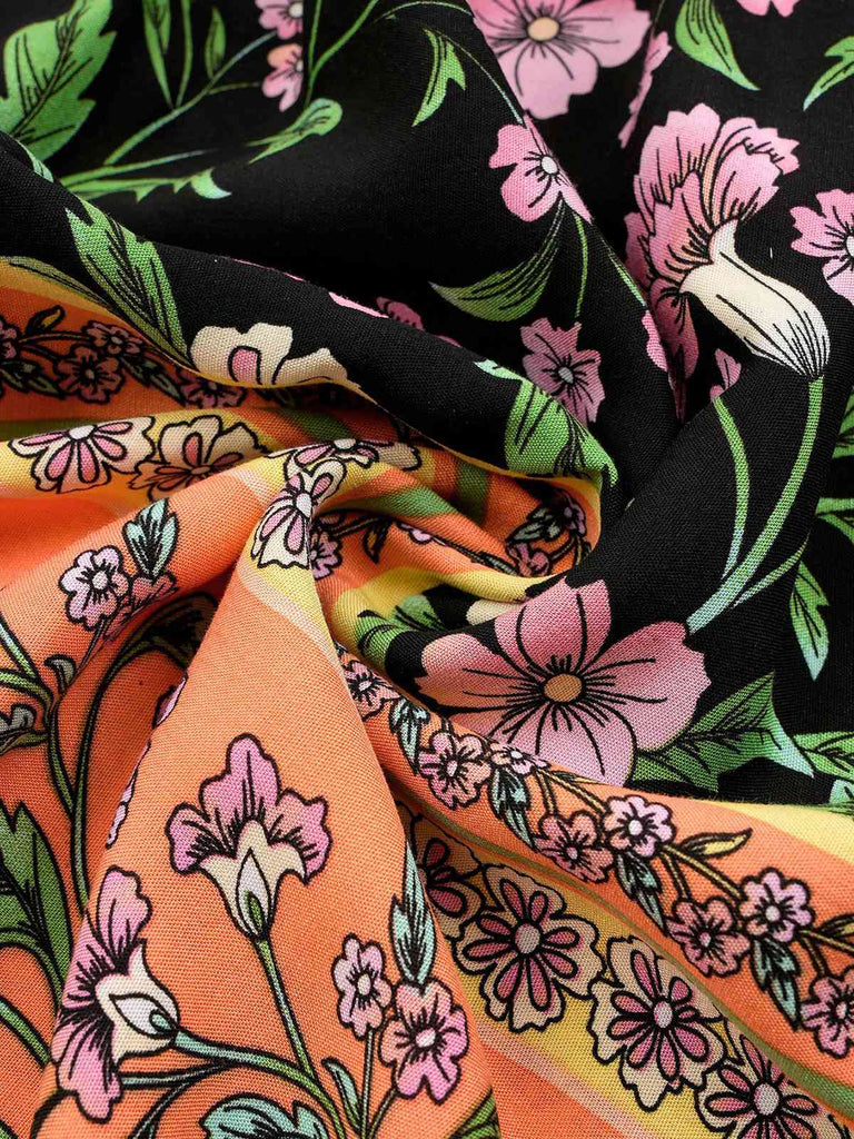 1970er Blumen Bedruckte Volantärmel Bohemian Kleid