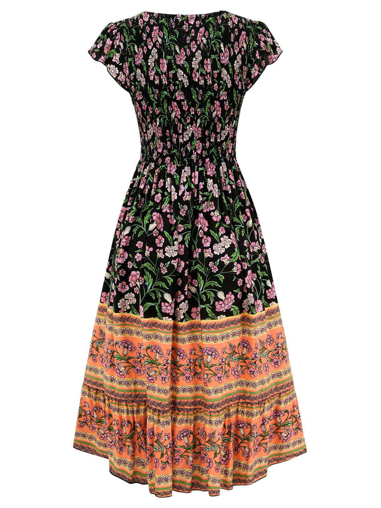 1970er Blumen Bedruckte Volantärmel Bohemian Kleid