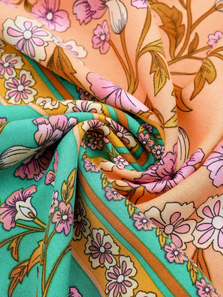 1970er Blumen Bedruckte Volantärmel Bohemian Kleid