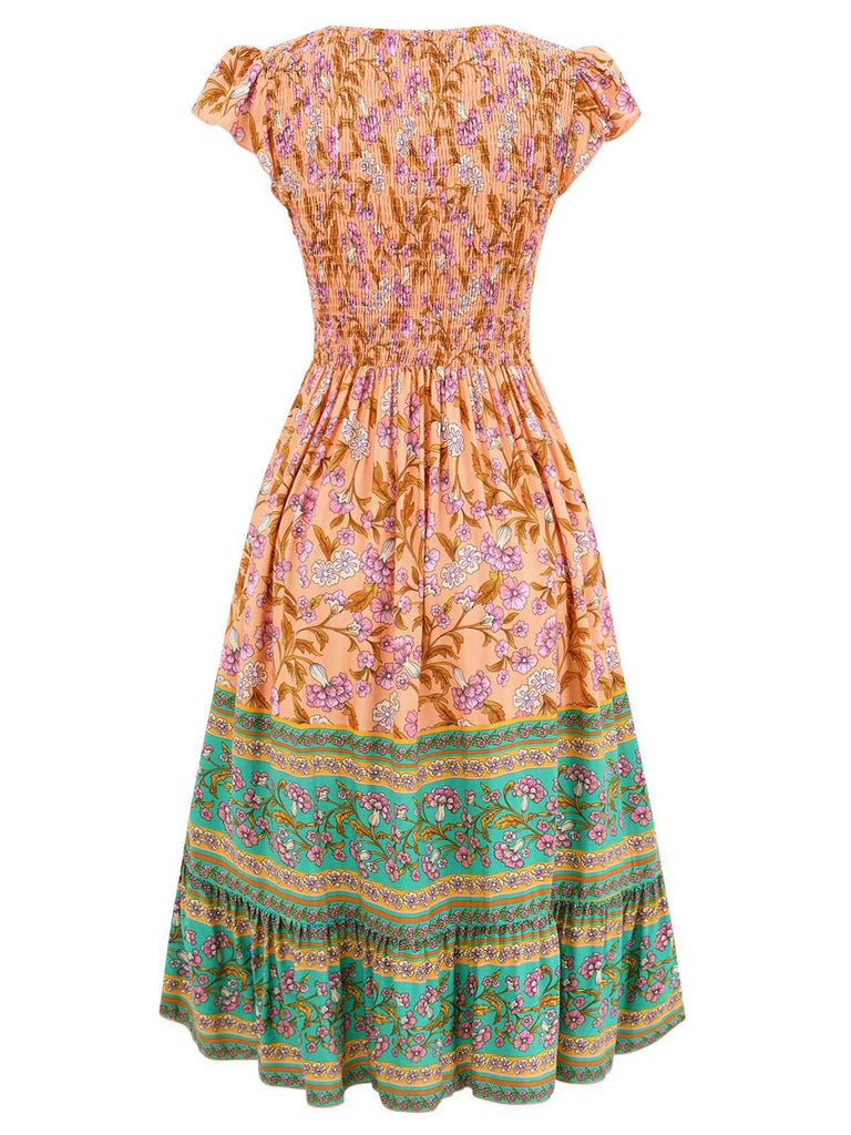 1970er Blumen Bedruckte Volantärmel Bohemian Kleid