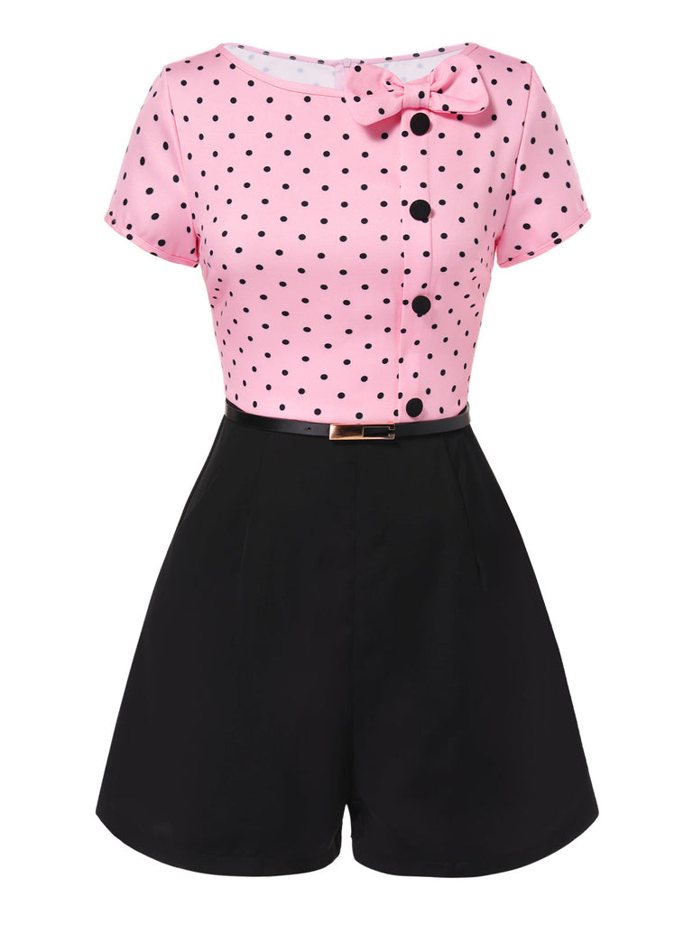 Rosa 1950er Polka Dot Bogen Romper
