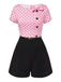 Rosa 1950er Polka Dot Bogen Romper