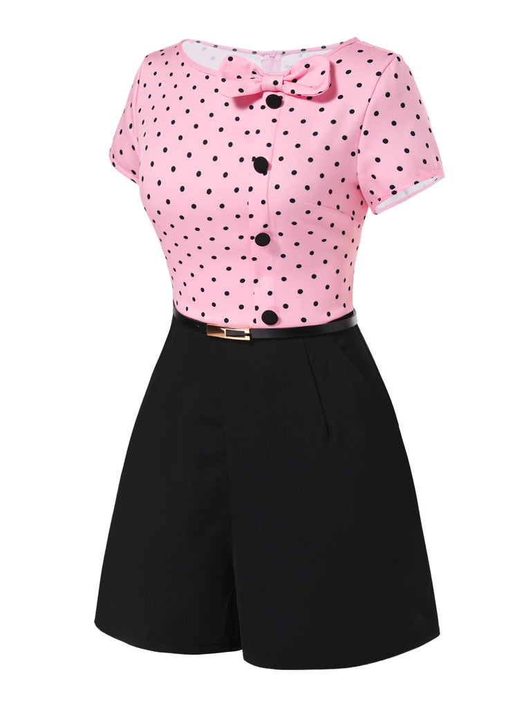 Rosa 1950er Polka Dot Bogen Romper