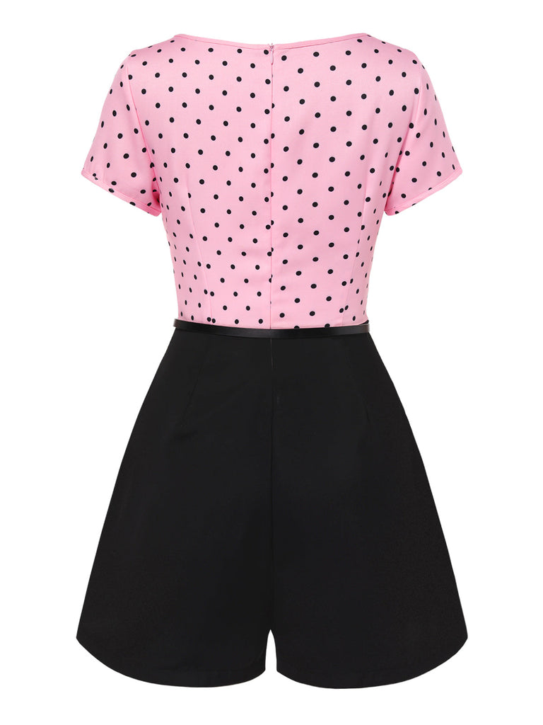 Rosa 1950er Polka Dot Bogen Romper