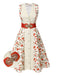 Beige & Rot 1950er Malerei Roses Gürtel Kleid
