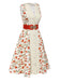 Beige & Rot 1950er Malerei Roses Gürtel Kleid