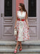 Beige & Rot 1950er Malerei Roses Gürtel Kleid