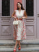 Beige & Rot 1950er Malerei Roses Gürtel Kleid
