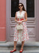 Beige & Rot 1950er Malerei Roses Gürtel Kleid