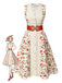 Beige & Rot 1950er Malerei Roses Gürtel Kleid