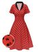 Tiefrot 1950er V-Ausschnitt Polka Dots Revers Kleid