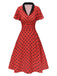 Tiefrot 1950er V-Ausschnitt Polka Dots Revers Kleid