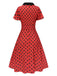 Tiefrot 1950er V-Ausschnitt Polka Dots Revers Kleid