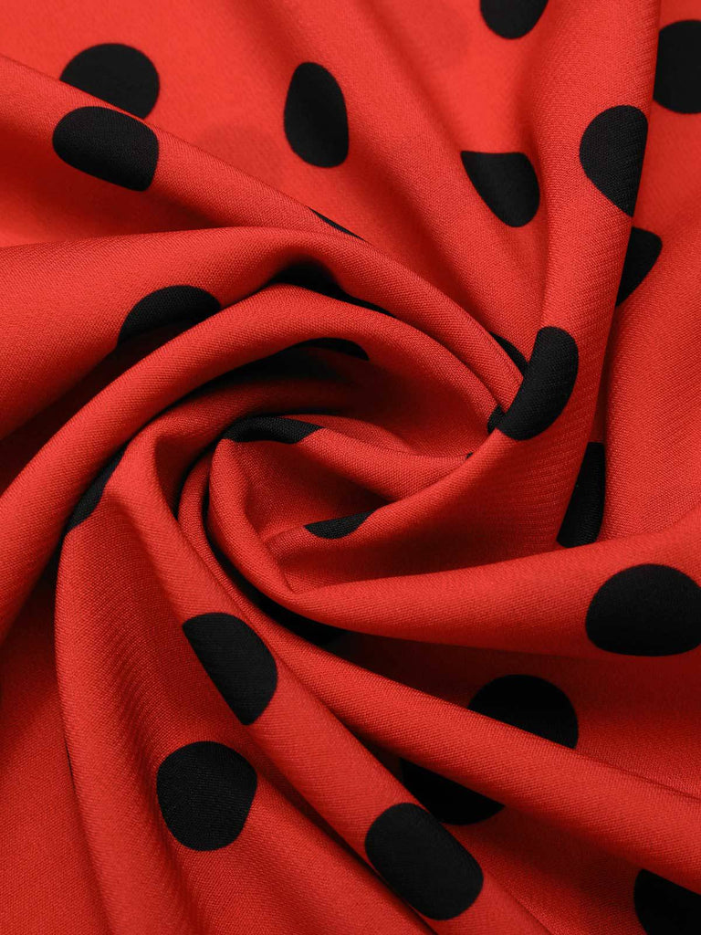 Tiefrot 1950er V-Ausschnitt Polka Dots Revers Kleid