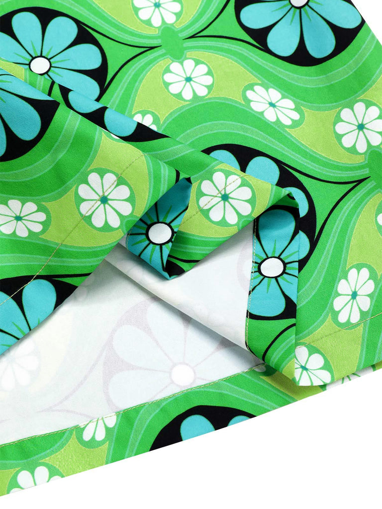 2PCS Grün 1960er Revers Stricken Bluse & Blumen Rock