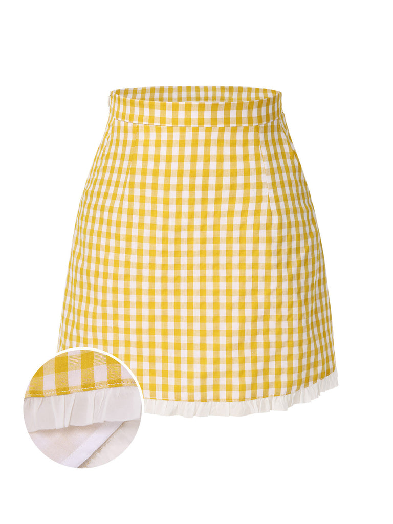 Gelb 1960er Rüschen Plaid Rock