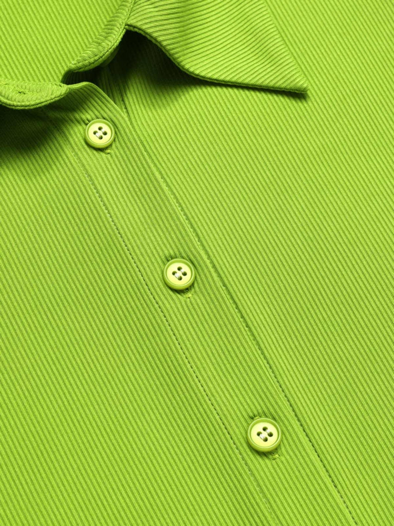 2PCS Grün 1960er Revers Stricken Bluse & Blumen Rock