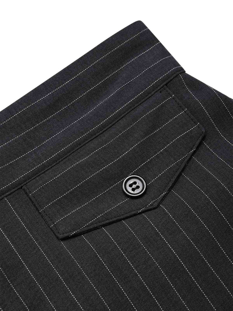 2PCS 1930er Weiß Satin Bluse & Grau Nadelstreifen Hosen