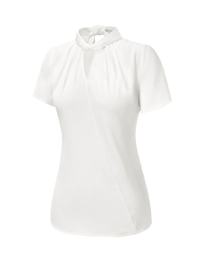 2PCS 1930er Weiß Satin Bluse & Grau Nadelstreifen Hosen