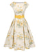 Gelb 1950er Bootskragen Antiquität Blumen Kleid