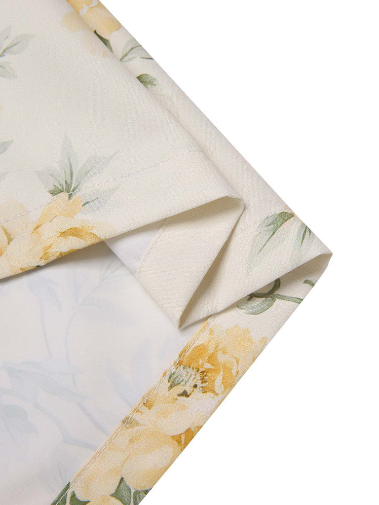 Gelb 1950er Bootskragen Antiquität Blumen Kleid