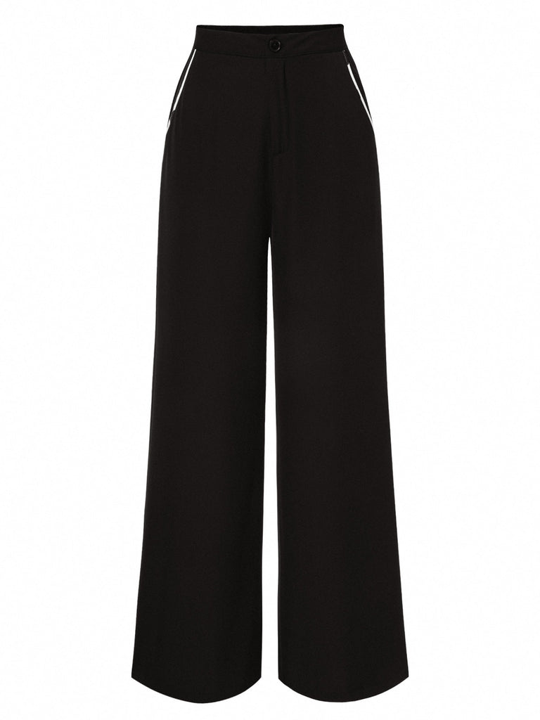 2PCS 1950er Tief V-Ausschnitt Polka Dots Top & Gerades Bein Hosen