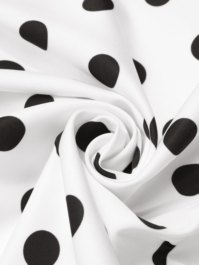 Weiß 1950er Tief V-Ausschnitt Polka Dots Top