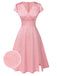 Rosa 1940er Tief V-Ausschnitt Schmetterling Satin Kleid