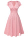 Rosa 1940er Tief V-Ausschnitt Schmetterling Satin Kleid