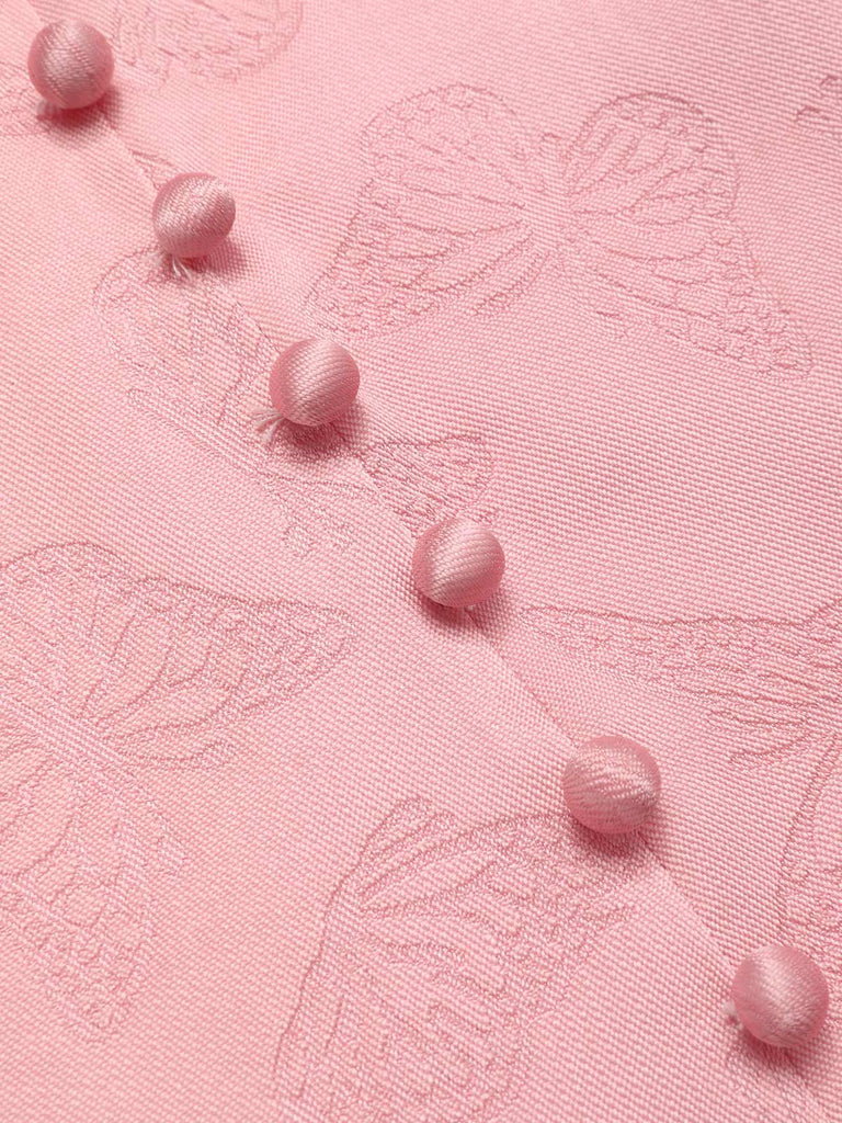 Rosa 1940er Tief V-Ausschnitt Schmetterling Satin Kleid