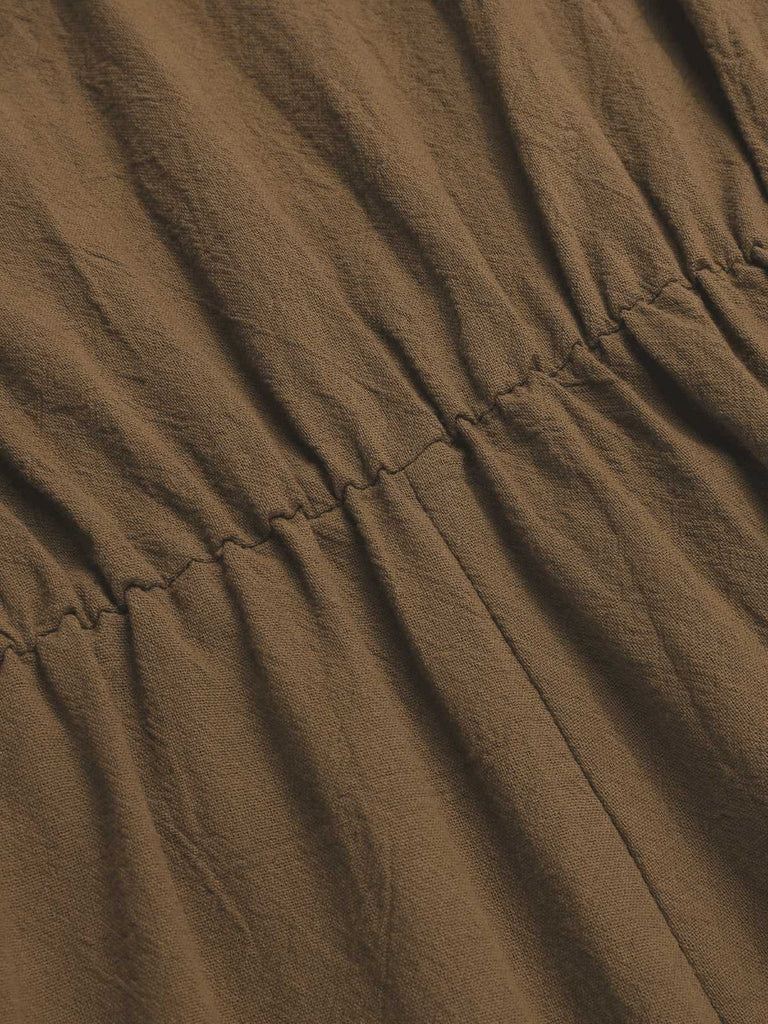 1950er Solide V-Ausschnitt Baumwolle Volantärmel Romper