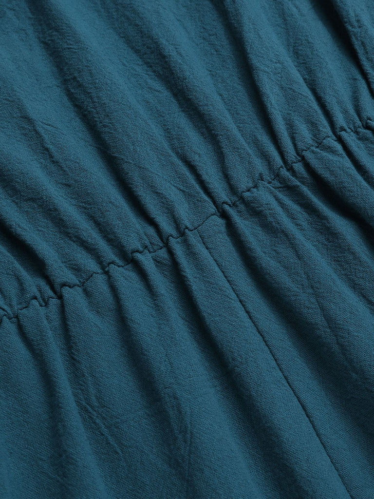 1950er Solide V-Ausschnitt Baumwolle Volantärmel Romper