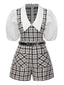 Schwarz & Weiß 1970er Revers Plaid Gürtel Romper
