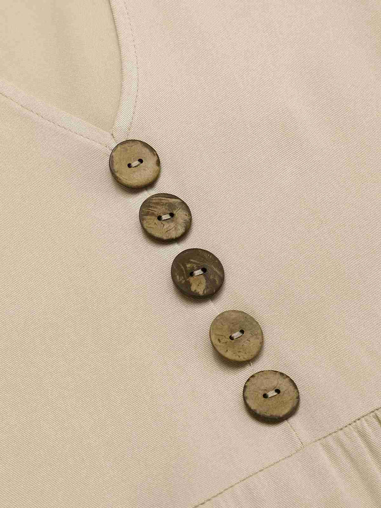 Cremeweiß 1940er Tasten Ärmellos Lagen Kleid