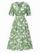 Grün 1940er V-Ausschnitt Silhouette Blumen Kleid