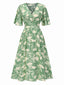Grün 1940er V-Ausschnitt Silhouette Blumen Kleid