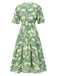 Grün 1940er V-Ausschnitt Silhouette Blumen Kleid
