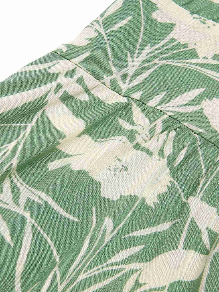 Grün 1940er V-Ausschnitt Silhouette Blumen Kleid