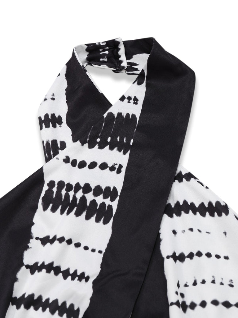 Schwarz 1930er Tinte Flecken Kreuzen Halter Jumpsuit